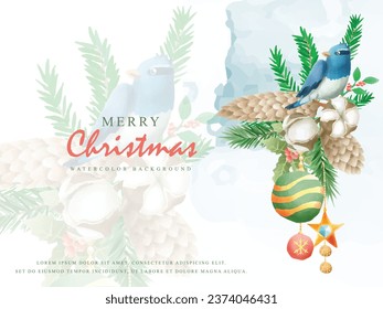 cute christmas scene with winter town and characters watercolor background