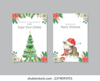 cute christmas scene with winter town and characters watercolor postcard