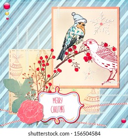 Cute Christmas scrapbook Card with birds