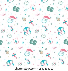 Cute Christmas seamless background in doodle style