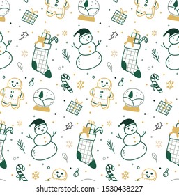 Cute Christmas seamless background in doodle style