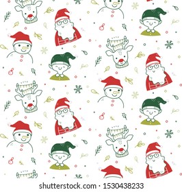 Cute Christmas seamless background in doodle style