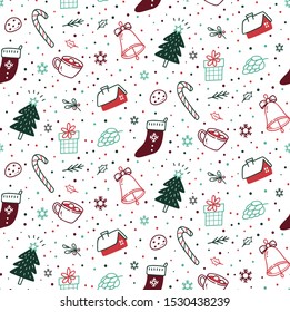 Cute Christmas seamless background in doodle style