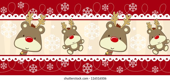 cute christmas seamless border with baby rudolph, useful as design elements or banner, vector format available very easy to edit, individual objects