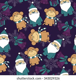 Cute Christmas Seamless Pattern Background - Vector Illustration, flat style. Endless texture. Use for wallpaper, textiles, pattern fills, web page background