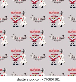 Cute Christmas Seamless Pattern Background - Vector Illustration, flat style. Endless texture. Use for wallpaper, textiles, pattern fills,