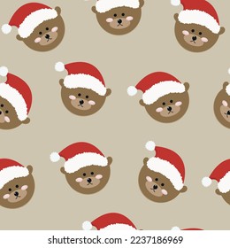 cute christmas seamless pattern with a bear in a hat