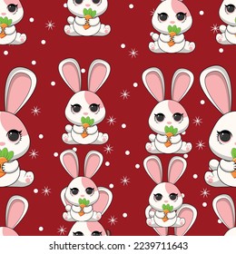 Cute Christmas seamless pattern with cute bunny