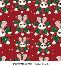 Cute Christmas seamless pattern with cute bunny