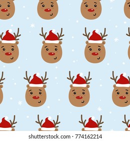 Cute Christmas seamless pattern. Cartoon deer. Vector.