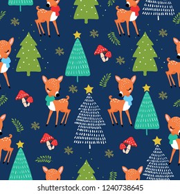 Cute christmas seamless pattern deer