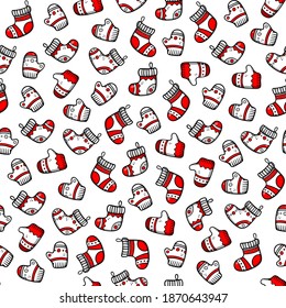 Cute Christmas seamless pattern in doodle style. Great for winter theme wrapping paper, fabric, textile, wallpaper. Funny New year cartoon vector background.