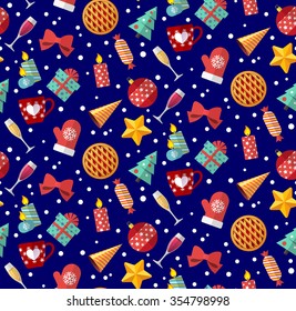 Cute christmas seamless pattern. Flat designed style.