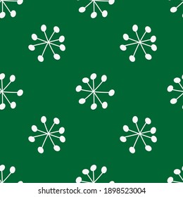 Cute Weihnachten nahtloses Muster mit handgezeichneten Schneeflocken im Dodle-Stil auf grünem Hintergrund.