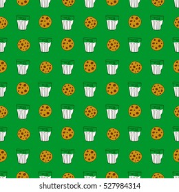 Cute Christmas seamless pattern with milk and cookies. Doodle food background in vector.