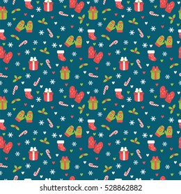 Cute Christmas seamless pattern. Christmas and New Year's decorative elements. Winter background. Vector illustration