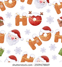 Cute Christmas seamless pattern with Santa Claus, holiday nursery fabric print, kids textile background, wrapping paper, wallpaper, festive repeating pattern