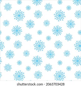 Un lindo patrón de Navidad sin fisuras con copos de nieve aislados en fondo blanco. Feliz año nuevo papel pintado y envoltura para diseño estacional, textil, decoración, tarjeta de saludo. Impresiones dibujadas a mano y garabatos