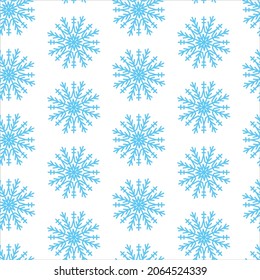 Cute Christmas seamless pattern with snowflakes isolated on white background. Happy new year wallpaper and wrapper for seasonal design, textile, decoration, greeting card. Hand drawn prints and doodle