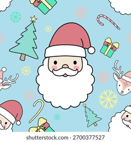 Padrão perfeito bonito de Natal com bonecos de neve, Papai Noel, presentes e flocos de neve em um design de inverno festivo