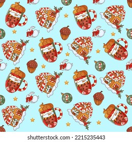 Clásicos de navidad sin fisuras, estilo de navidad vintage en vector. Acogedor diseño navideño de invierno para decoración interior de invierno, afiches de impresión, tarjetas de felicitación, banners de negocios, empaque.