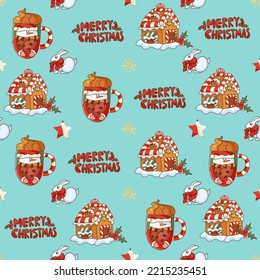 Cute Christi nahtlose Muster, Vintage-Weihnachtsstil in Vektorgrafik. Gemütliches Weihnachtswinterdesign für die Winterdekoration, Plakate, Grußkarten, Geschäftsbanner, Verpackungen.