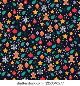 Cute Christmas Seamless Pattern, warm colors, wrapper, apparel, textile and print