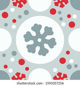 Cute christmas seamless texture in flat style. Holiday symbols and snowflakes on a light gray background. Eps 10