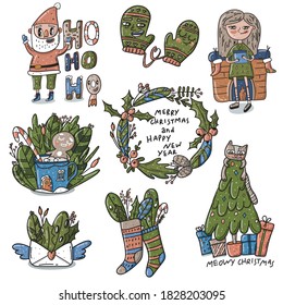 Cute christmas set in cartoon style