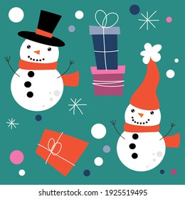 Cute Christmas set flat vector art for winter Christmas, New Year's Eve. Ideal for wrap, postcards, invitations, shop decor.