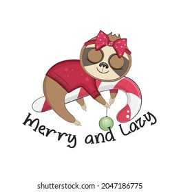 Cute christmas sloth. Winter holidays. Vector illustration.