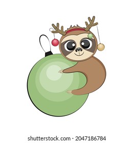 Cute christmas sloth. Winter holidays. Vector illustration.