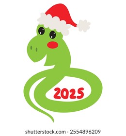 Cute Christmas snake 2025 vector cartoon illustration