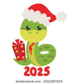 Cute Christmas snake 2025 vector cartoon illustration