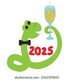 Cute Christmas snake 2025 vector cartoon illustration