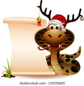 Cute Christmas snake with blank sign