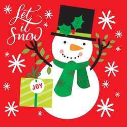 Cute Christmas Snowman For Christmas Card, Gift Bag Or Box Design