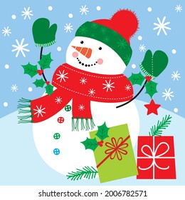 Cute christmas snowman for christmas card, gift bag and box design