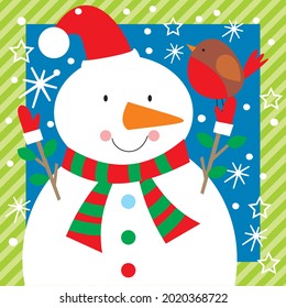 CUte christmas snowman for christmas card, gift bag or box design