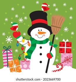 Cute christmas snowman for christmas card, gift bag or box design