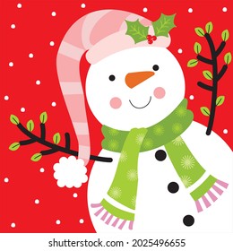 Cute christmas snowman for christmas card, gift bag or box design