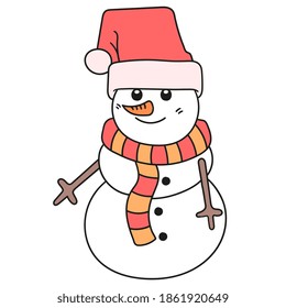 cute christmas snowman. doodle icon image. cartoon caharacter cute doodle draw