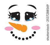 Cute Christmas snowman face vector cartoon  illustration