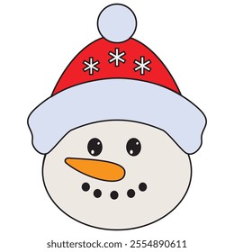 Cute Christmas snowman face vector cartoon illustration