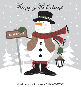 Cute christmas snowman for greeting card, christmas gift bag or box design