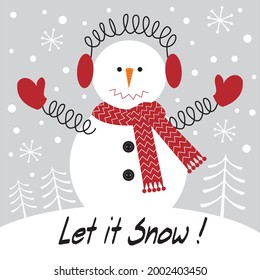 Cute christmas snowman for christmas greeting card, gift bag or box design