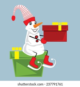 Cute Christmas Snowman holding gifts