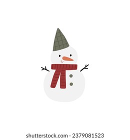 Cute Christmas Snowman. New Year and Christmas character - vector flat illustration. Traditional winter holidays.