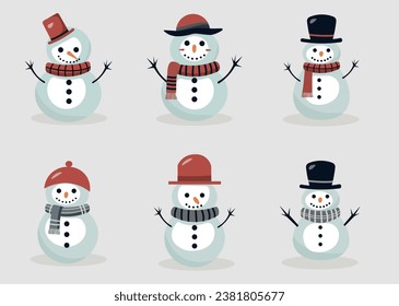 Cute Christmas Snowman Set Vector