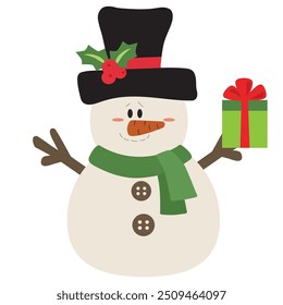 Cute Christmas snowman vector cartoon illustration